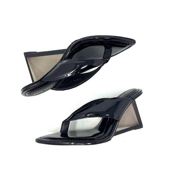 Good American Clear Wedge Sandals Size 6.5 Black Patent GA077P-X - Picture 3 of 5